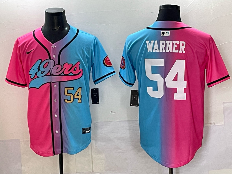 Men 2025 San Francisco 49ers 54 Warner Pink Blue pink Nike Limited NFL Jersey 007
